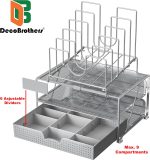 DecoBros Mesh Desk Organizer with Double Tray, 5 Stacking Sorter Sections and Sliding Drawer, Black - Image 2